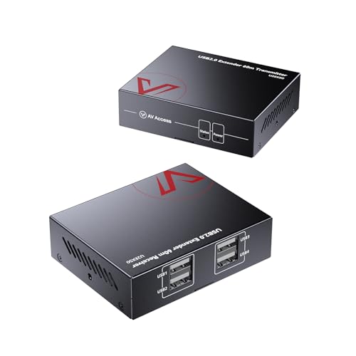 USB Extender KVM over single cable CAT5e / 6, 4 ports USB2.0 50M USB Adapter Active Repeater for Keyboard/Mouse/Gamepad, Two webcams synchronously, No