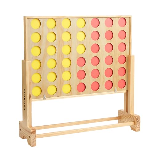 THE TWIDDLERS Giant Four In a Row Outdoor Garden Game with Portable Storage Bag, Wooden Connect Game for Kids and Adults, Height Adjustable up to 2.4f